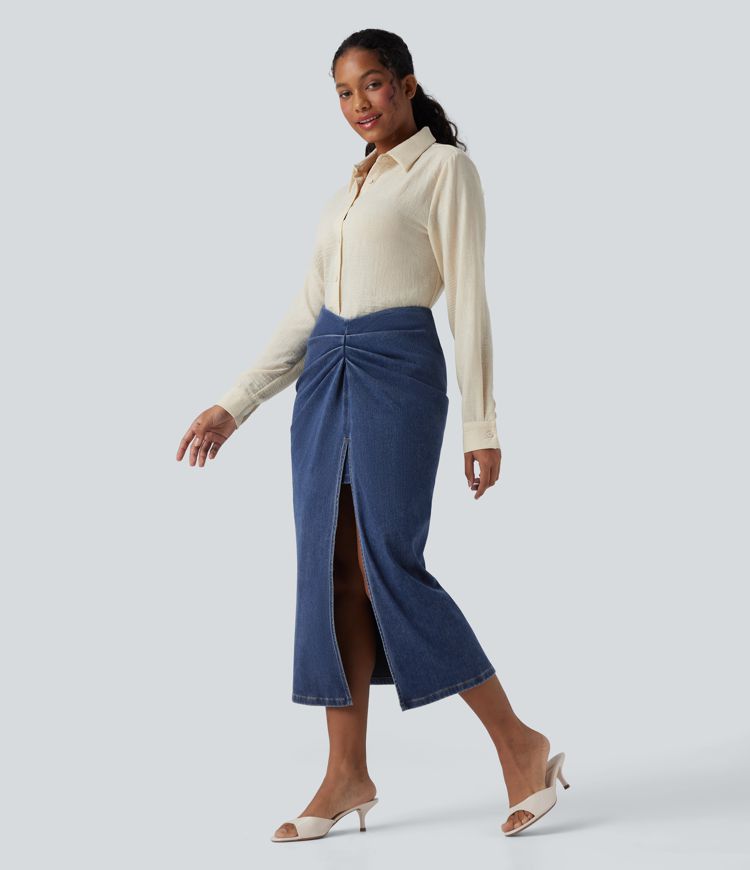 Halara Flex™ - Lässiger, figurbetonter 2-in-1-Jeansrock mit hohem Bund und Schlitz