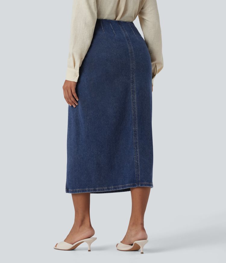 Halara Flex™ High Waisted 2-in-1 Split Bodycon Midi Casual Denim Skirt