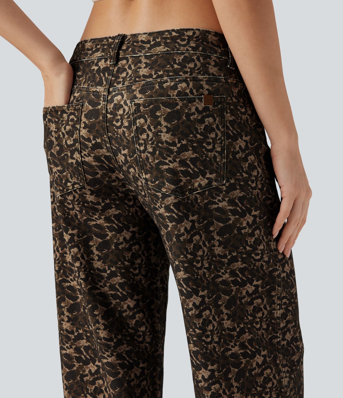 Halara Flex™ Leoprd Print Low Rise Wide Leg Casual Jeans with Pockets
