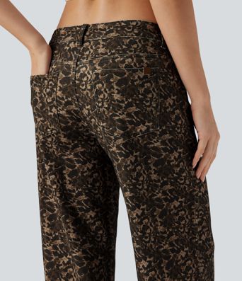 Halara Flex™ Leoprd Print Low Rise Wide Leg Casual Jeans with Pockets