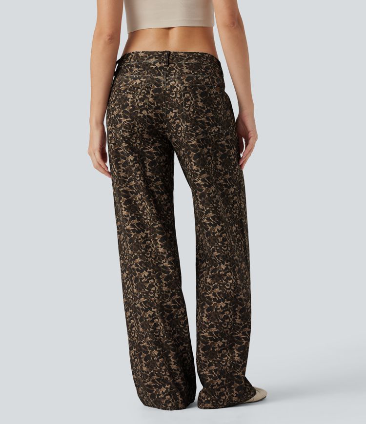 Halara Flex™ Leoprd Print Low Rise Wide Leg Casual Jeans with Pockets