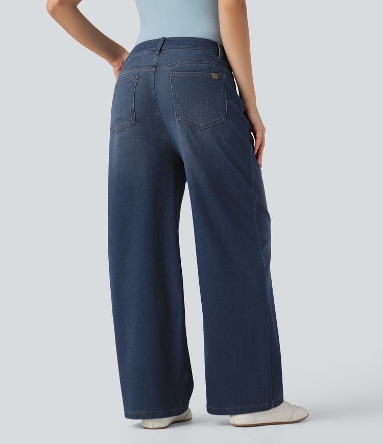 Halara Flex™ Denim Heat Mid Rise Wide Leg Casual Jeans with Pockets