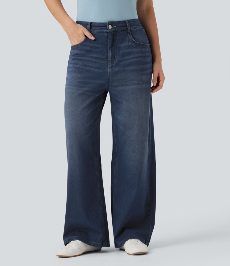 Halara Flex™ Denim Heat Mid Rise Wide Leg Casual Jeans with Pockets