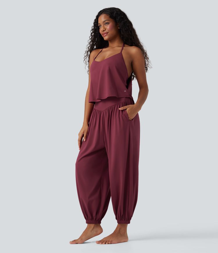 SoftlyZero™ Airy Halter Sleeveless Cool Touch Yoga Overalls with Pockets-Easy Peezy-UPF50+