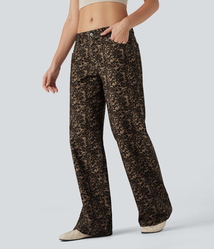 Halara Flex™ Leoprd Print Low Rise Wide Leg Casual Jeans with Pockets