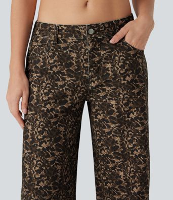 Halara Flex™ Leoprd Print Low Rise Wide Leg Casual Jeans with Pockets