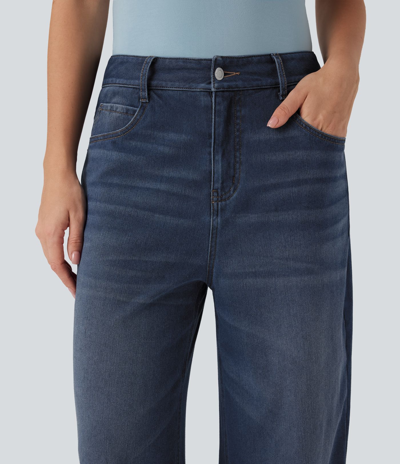 Halara Flex™ Denim Heat Mid Rise Wide Leg Casual Jeans with Pockets