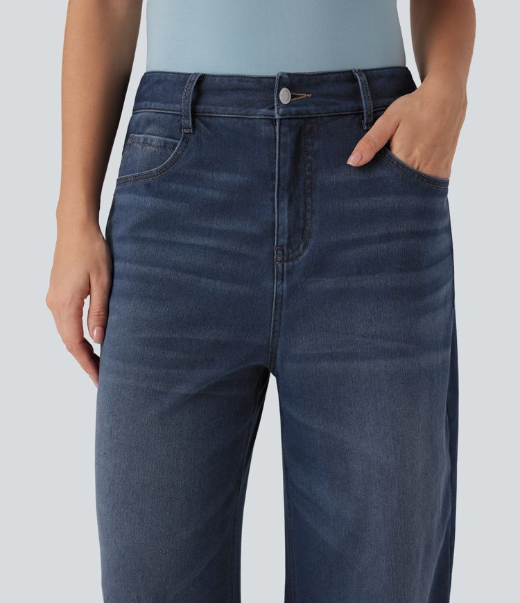 Halara Flex™ Denim Heat Mid Rise Wide Leg Casual Jeans with Pockets