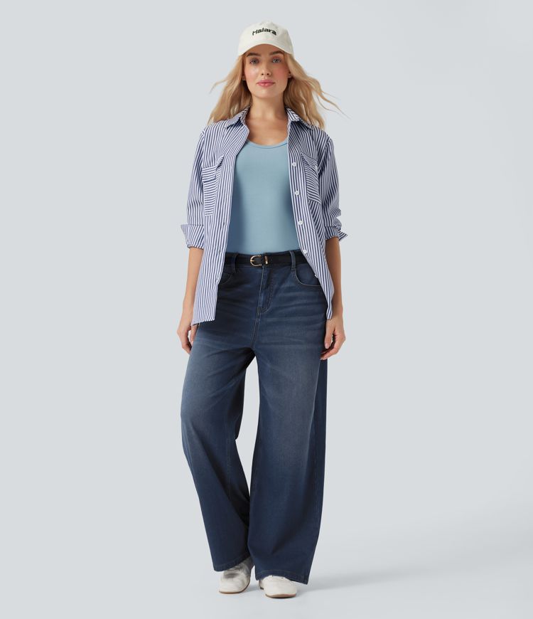 Halara Flex™ Denim Heat Mid Rise Wide Leg Casual Jeans with Pockets