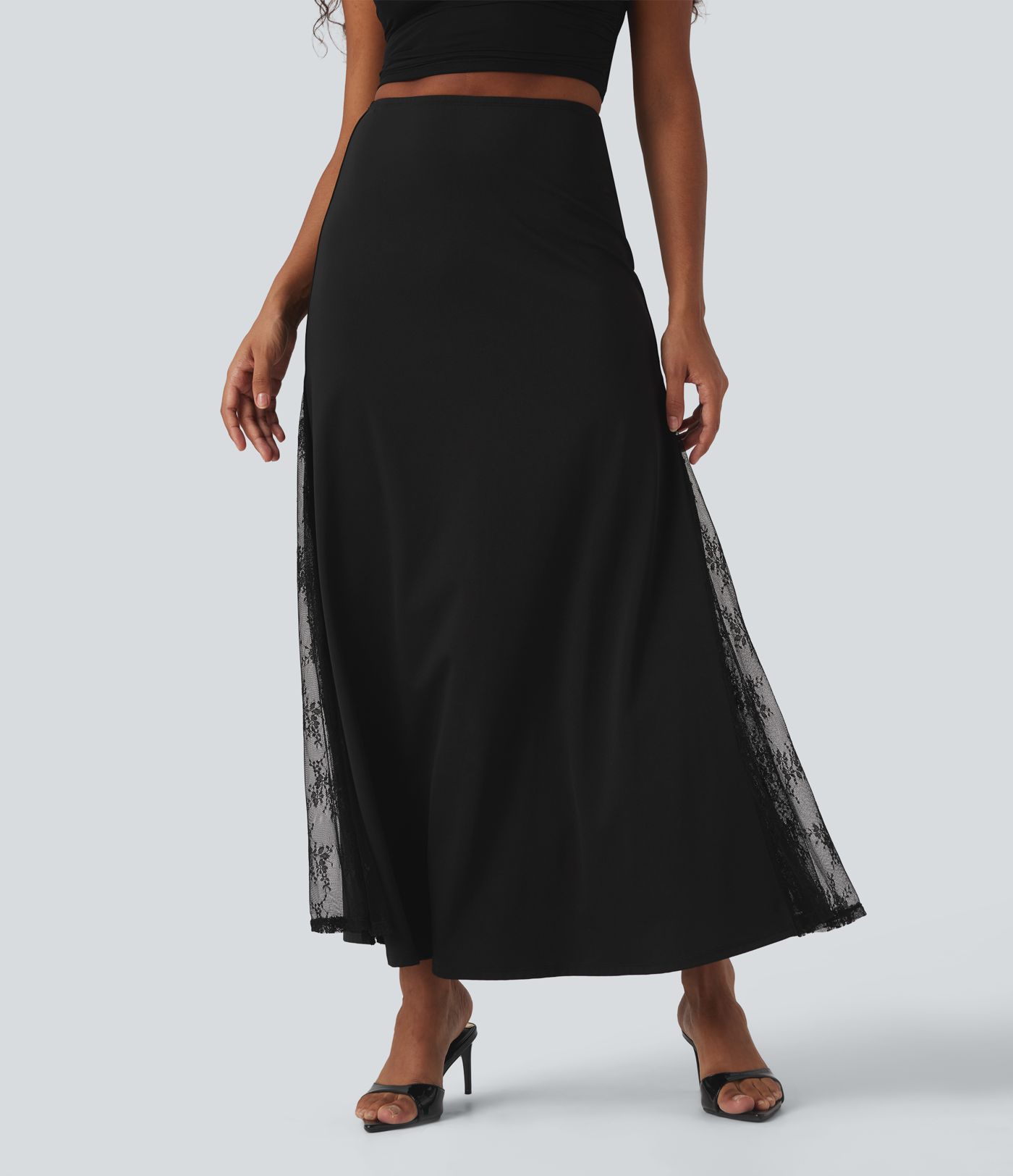 SoftlyZero™ Airy High Waisted Contrast Lace Flowy  Maxi Skirt
