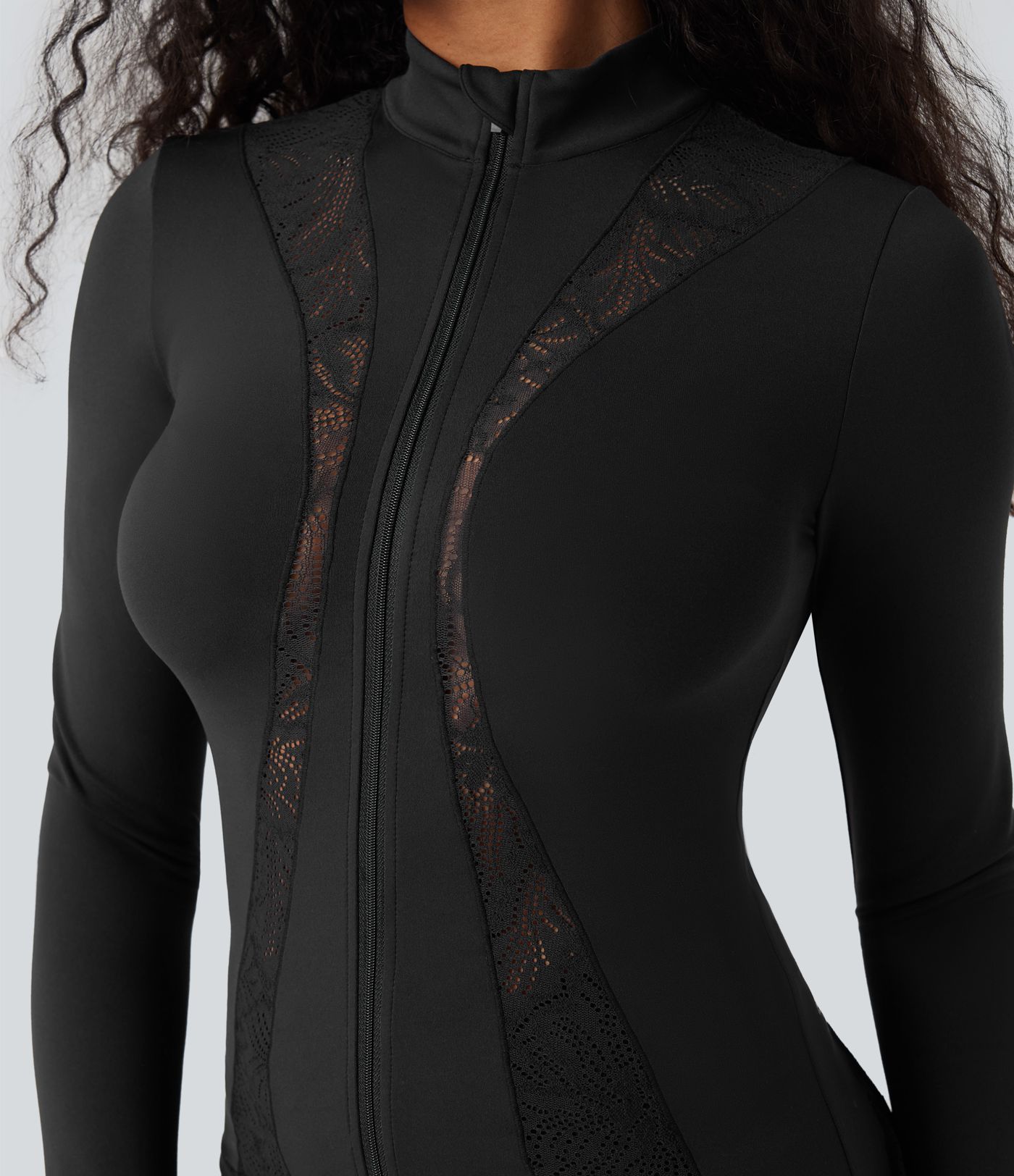 SoftlyZero™ Thumb Hole Contrast Lace Yoga Slim Jacket-UPF50+