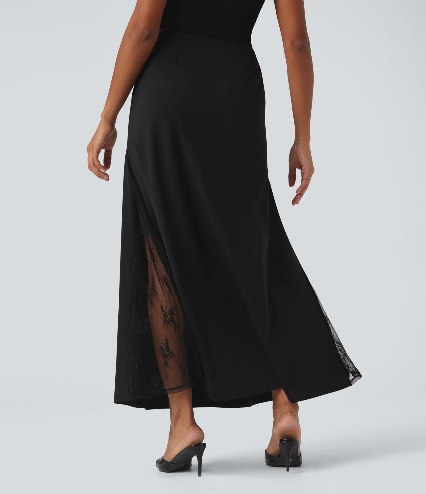SoftlyZero™ Airy High Waisted Contrast Lace Flowy  Maxi Skirt