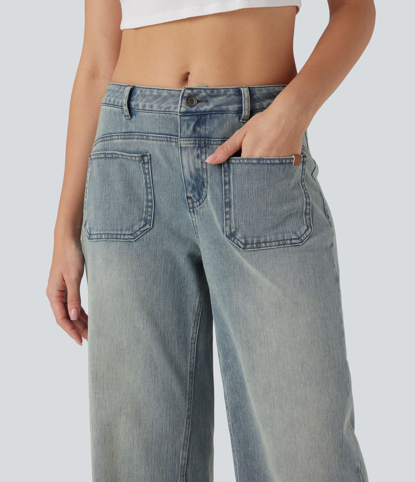 Halara Flex™ Mid Rise Wide Leg Washed Casual Jeans with Pockets