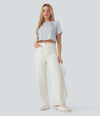 Halara Flex™ Water-Repellent Oil-Resistant High Waisted Barrel Leg Casual Jeans with Pockets