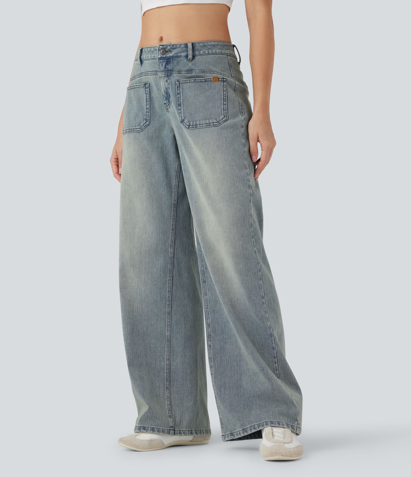 Halara Flex™ Mid Rise Wide Leg Washed Casual Jeans with Pockets