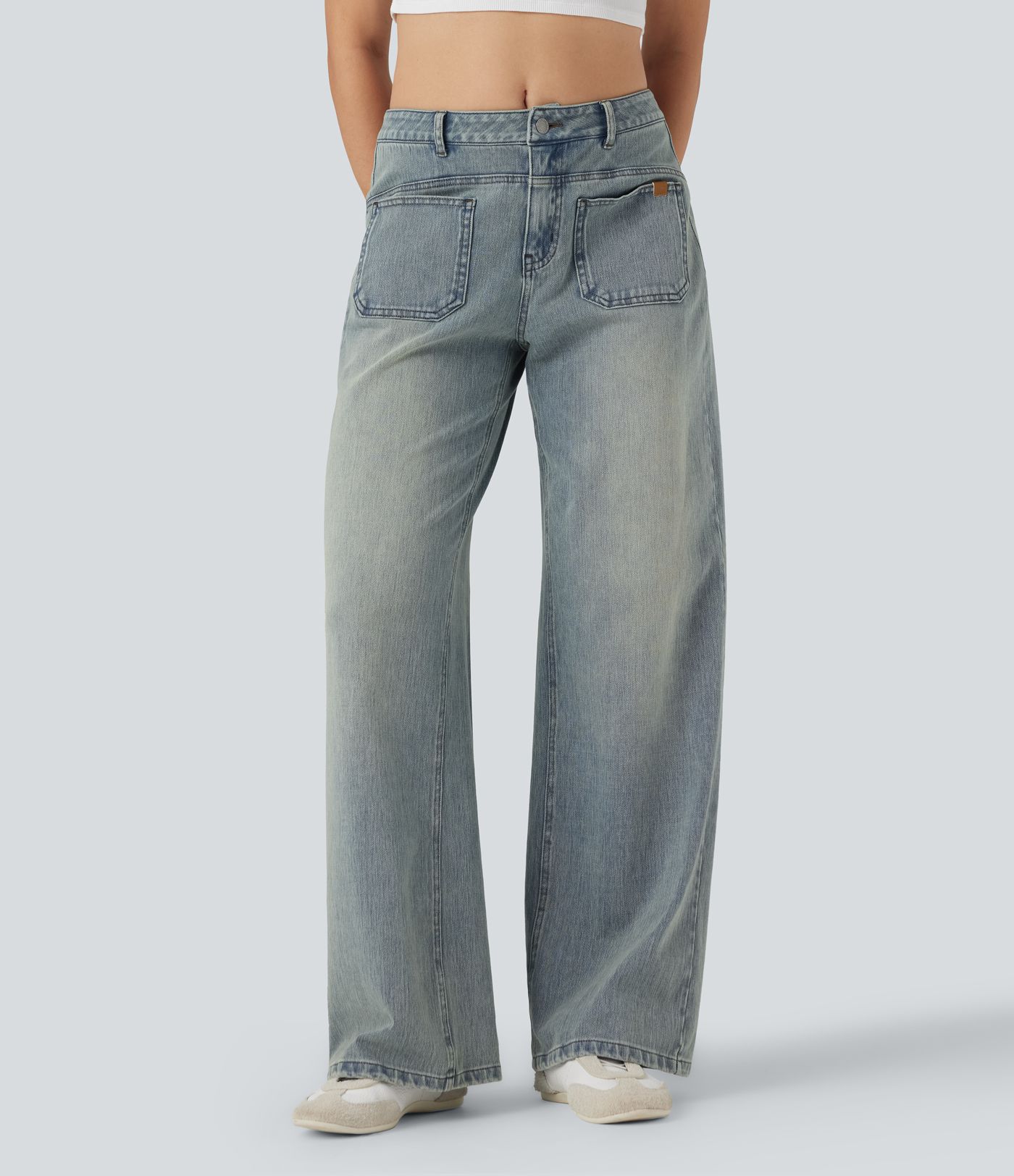 Halara Flex™ Mid Rise Wide Leg Washed Casual Jeans with Pockets