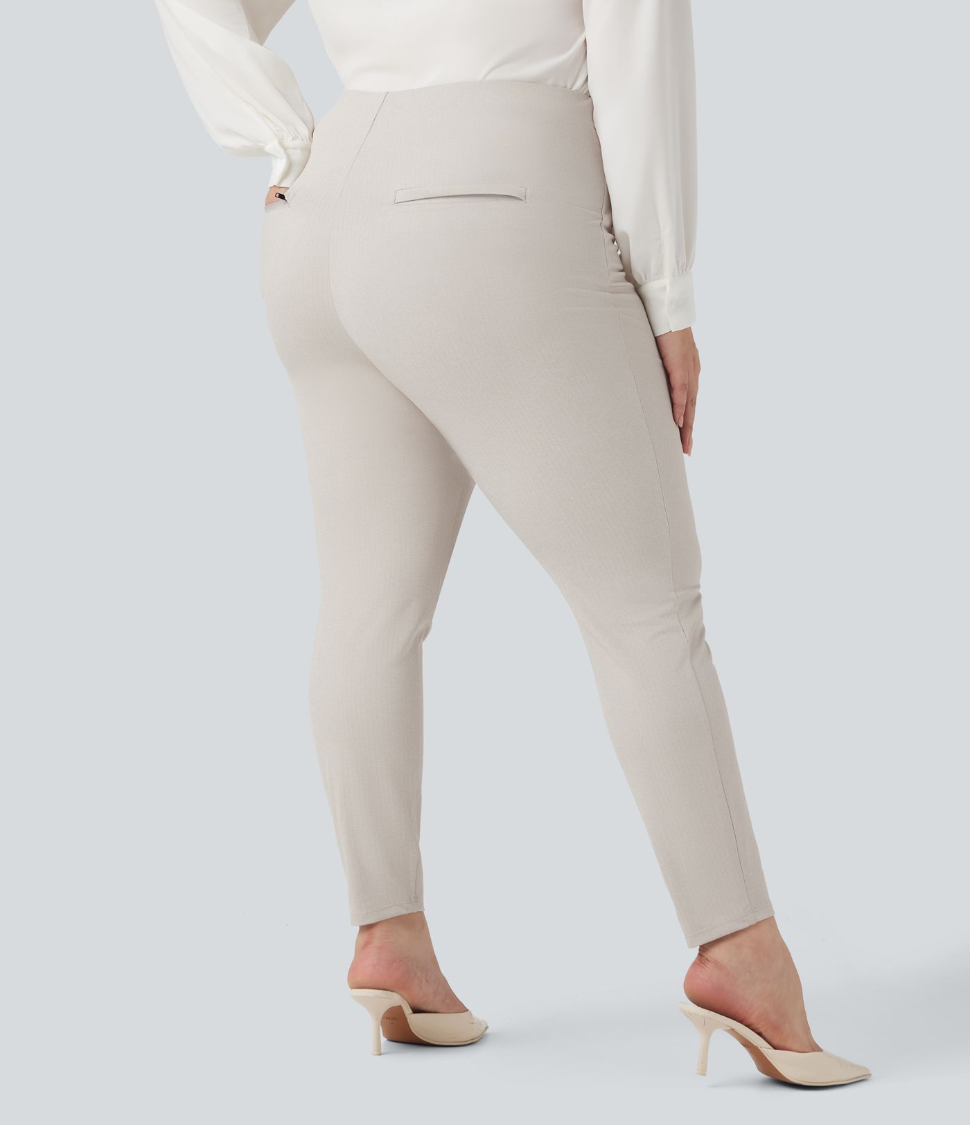 Plus Size High Waisted Tummy Control Herringbone Work Leggings with Pockets