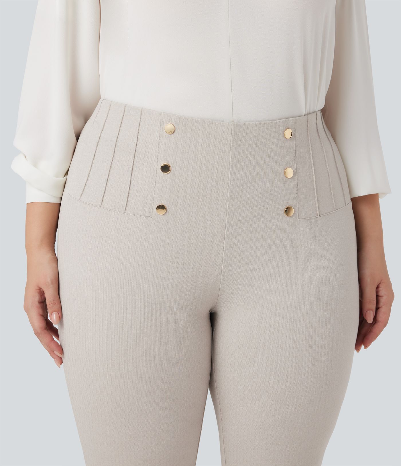 Plus Size High Waisted Tummy Control Herringbone Work Leggings with Pockets