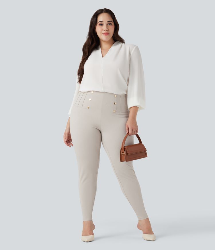 Legging de travail gainant taille haute grande taille motif chevrons avec poches