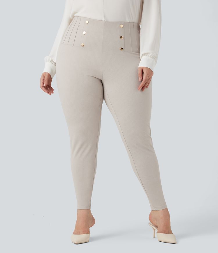 Legging de travail gainant taille haute grande taille motif chevrons avec poches