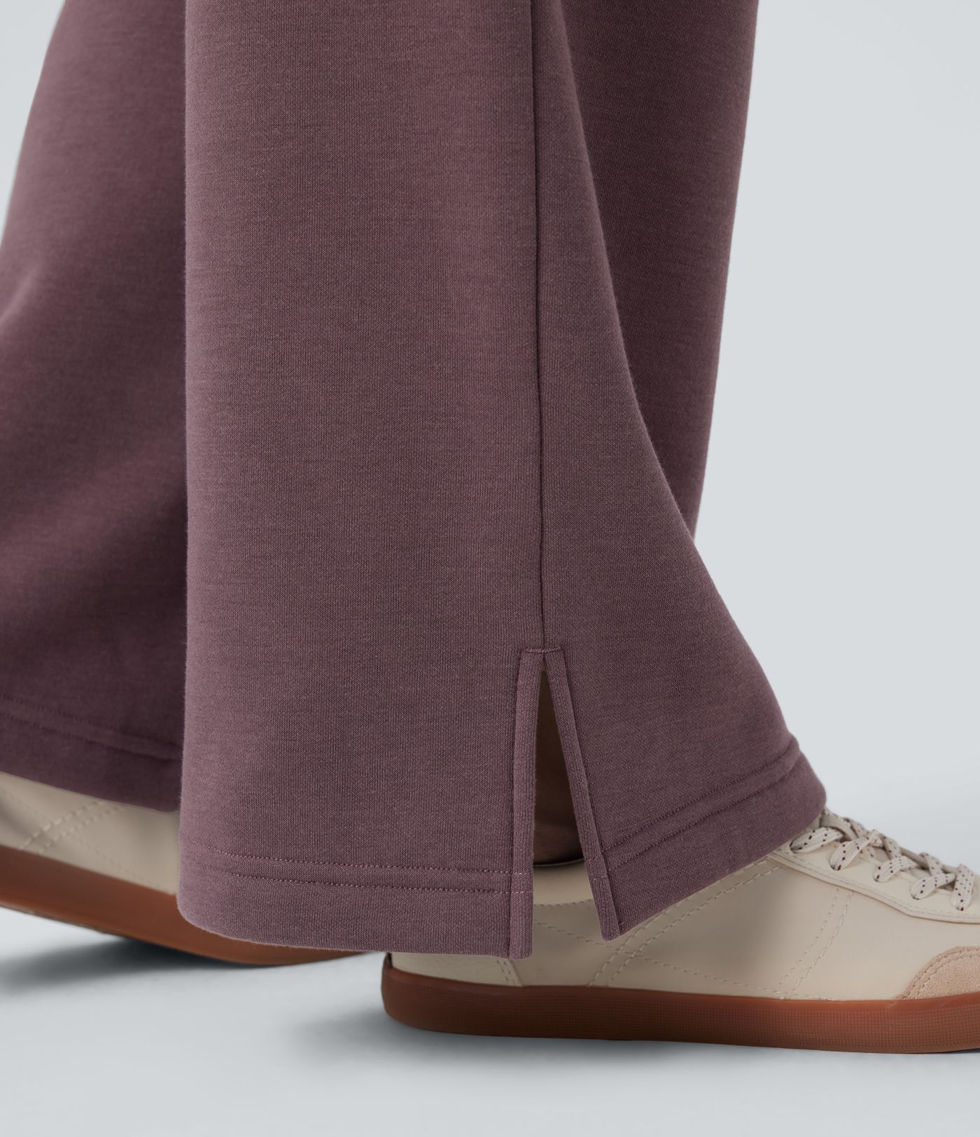 Pantalon jogging décontracté polaire taille haute jambe large avec cordon de serrage ourlet fendu et poches