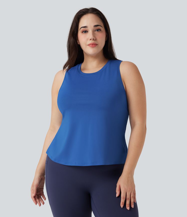 Cut Out Crossover Hem Solid Yoga Plus Size Tank Top