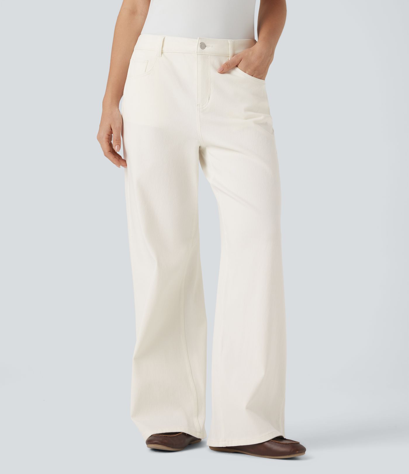 Halara Flex™ Water-Repellent Oil-Resistant Mid Rise Wide Leg Casual Jeans with Pockets