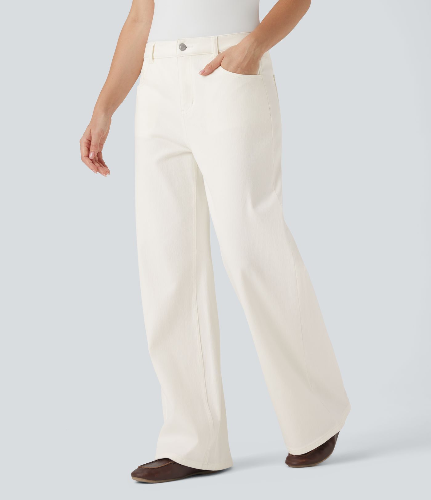 Halara Flex™ Water-Repellent Oil-Resistant Mid Rise Wide Leg Casual Jeans with Pockets