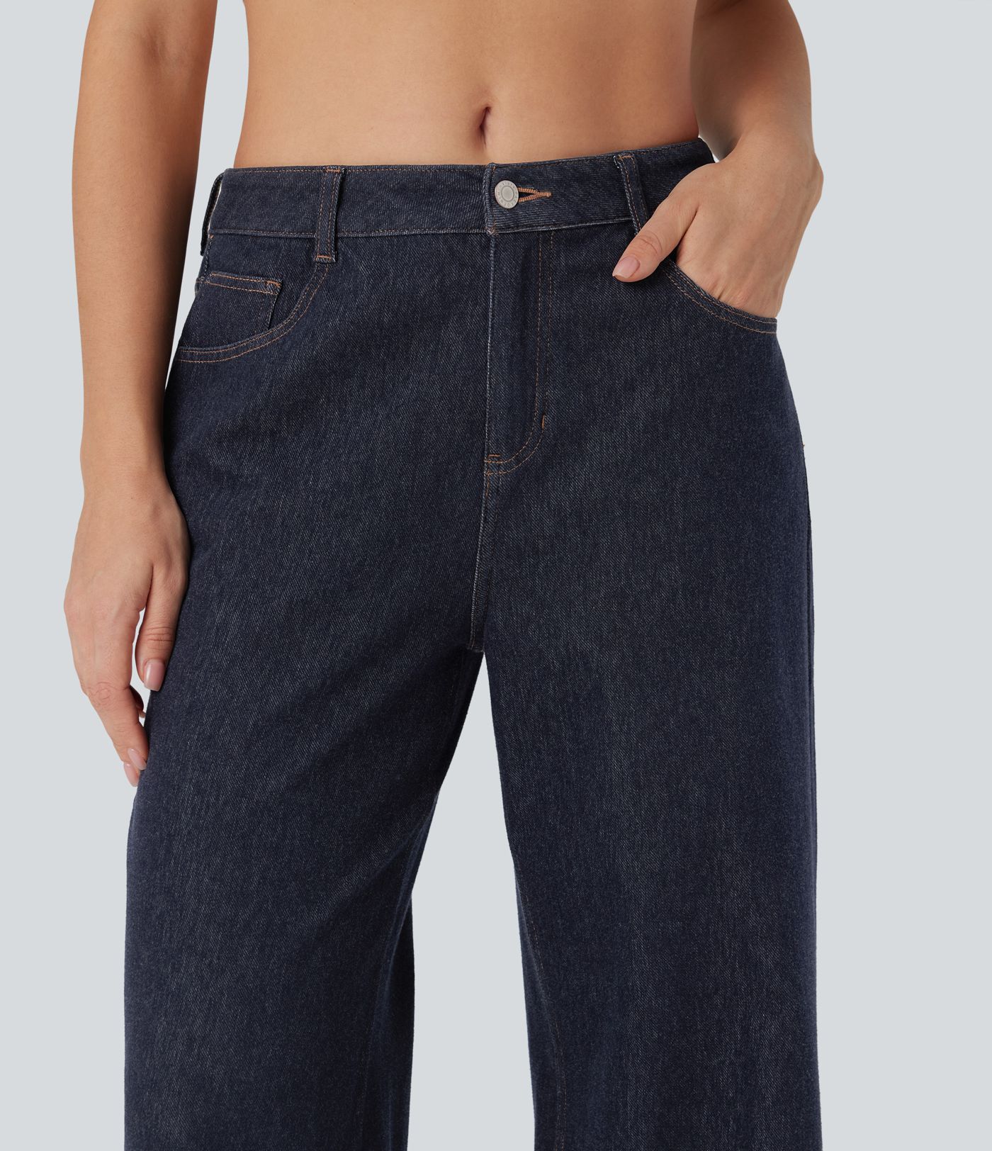 Halara Flex™ Water-Repellent Oil-Resistant Mid Rise Wide Leg Casual Jeans with Pockets