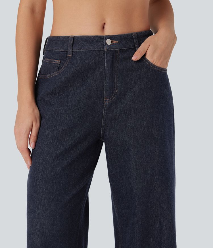 Halara Flex™ Water-Repellent Oil-Resistant Mid Rise Wide Leg Casual Jeans with Pockets