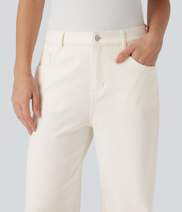 Halara Flex™ Water-Repellent Oil-Resistant Mid Rise Wide Leg Casual Jeans with Pockets