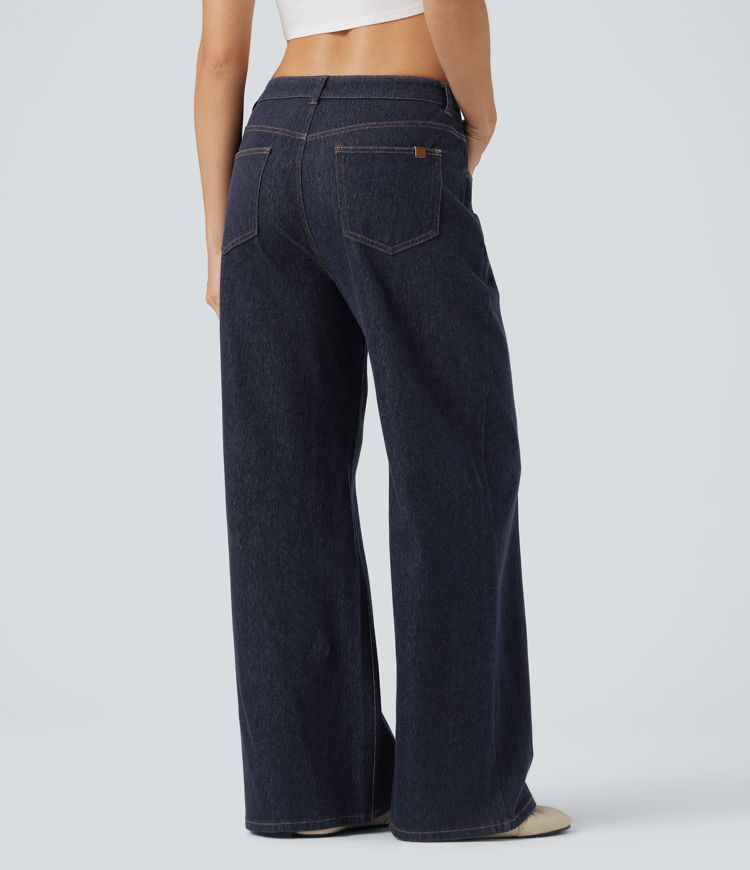 Halara Flex™ Water-Repellent Oil-Resistant Mid Rise Wide Leg Casual Jeans with Pockets