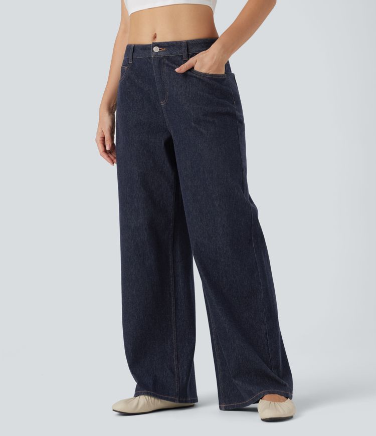 Halara Flex™ Water-Repellent Oil-Resistant Mid Rise Wide Leg Casual Jeans with Pockets