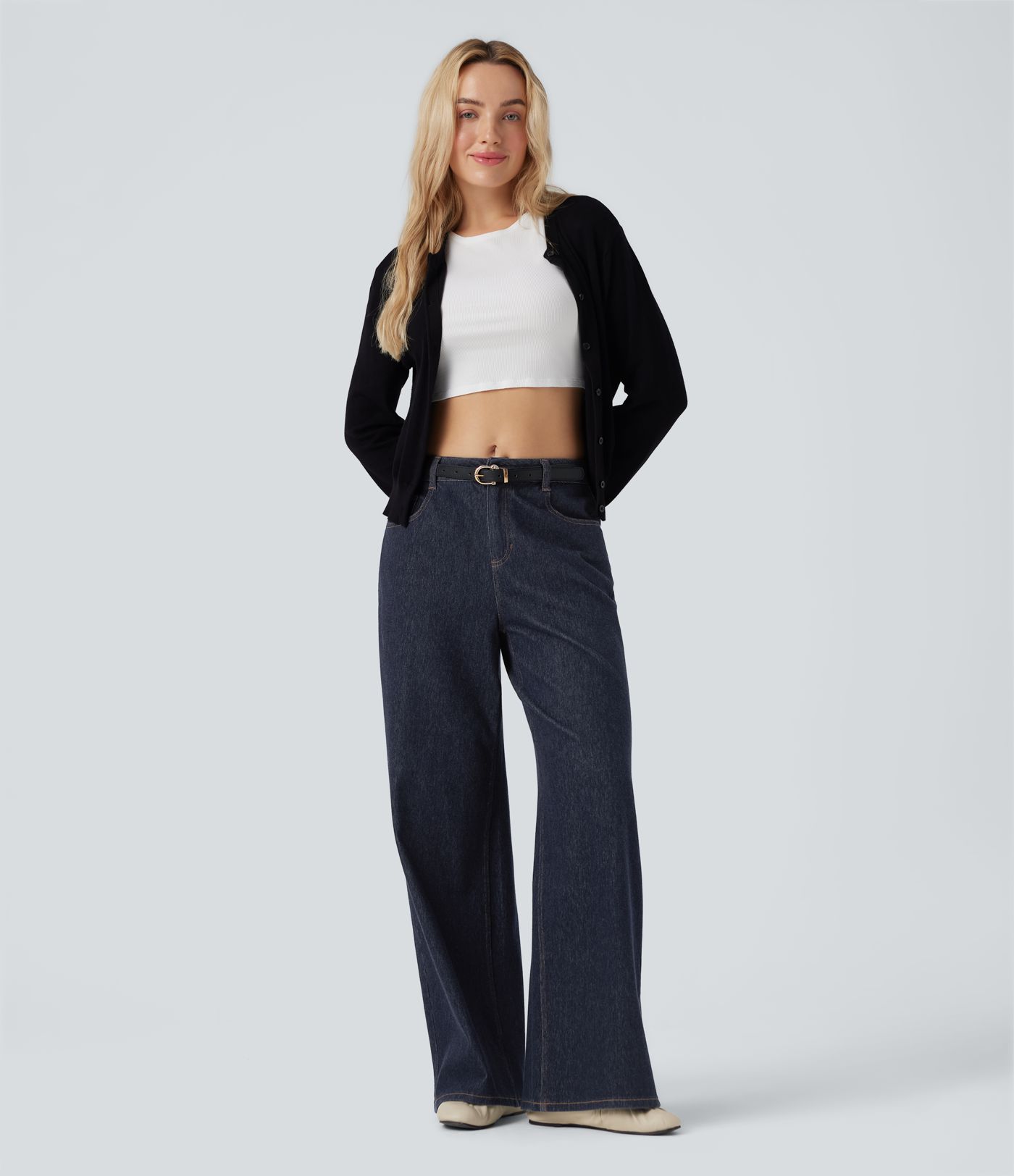 Halara Flex™ Water-Repellent Oil-Resistant Mid Rise Wide Leg Casual Jeans with Pockets