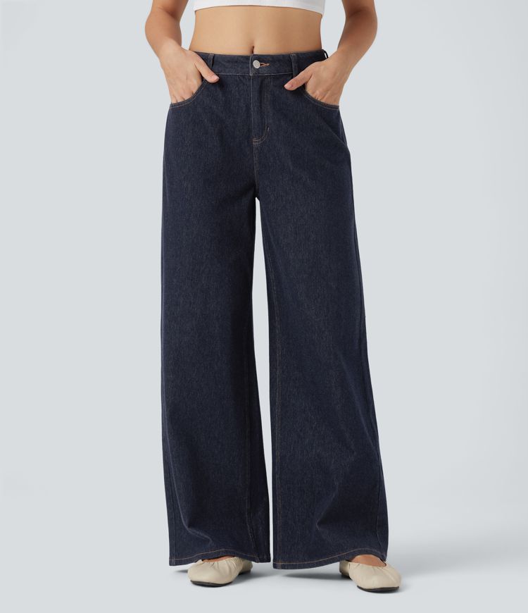 Halara Flex™ Water-Repellent Oil-Resistant Mid Rise Wide Leg Casual Jeans with Pockets