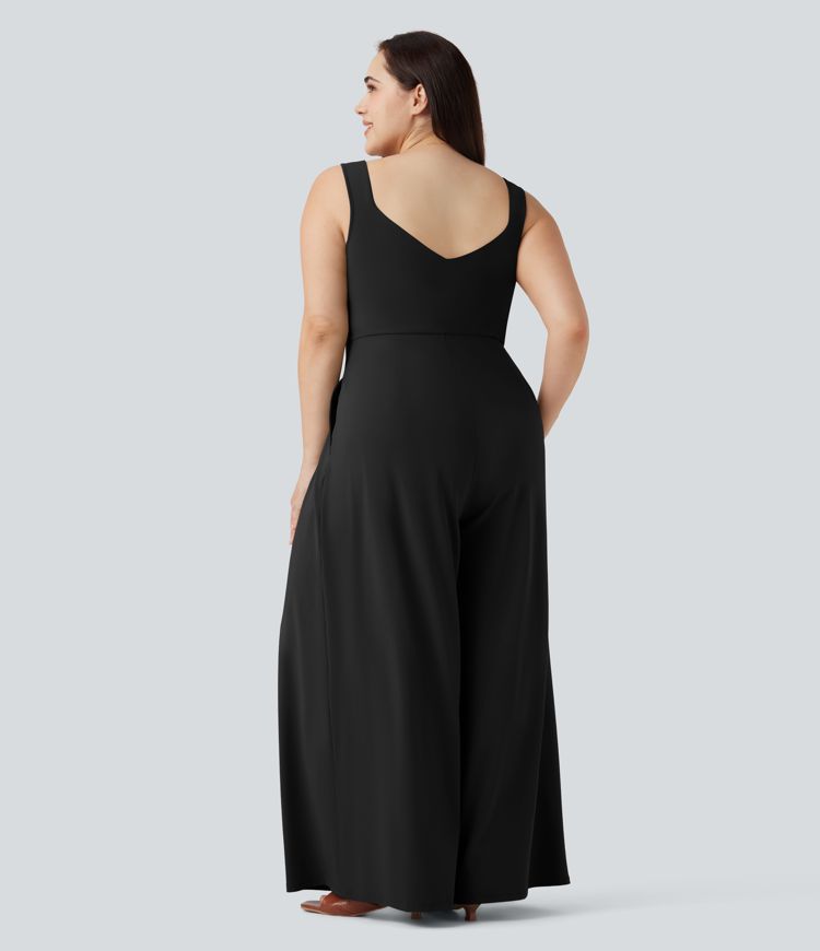 U Back Sleeveless Casual Plus Size Jumpsuit with Pockets