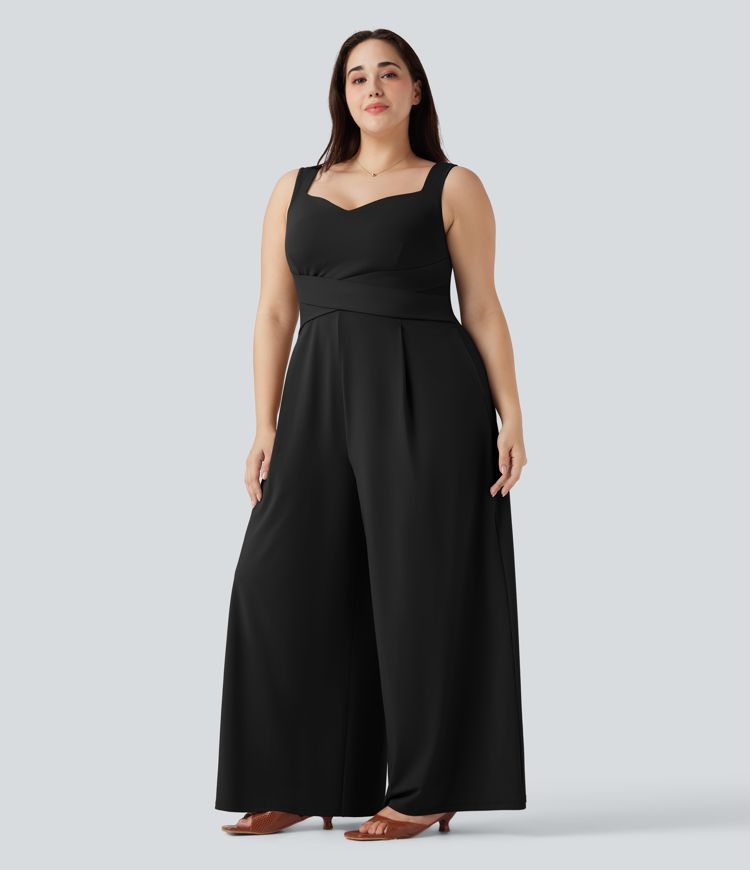 U Back Sleeveless Casual Plus Size Jumpsuit with Pockets