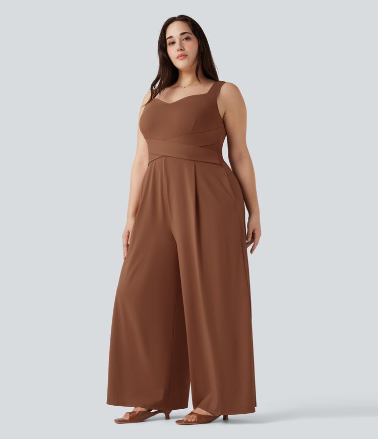 U Back Sleeveless Casual Plus Size Jumpsuit with Pockets