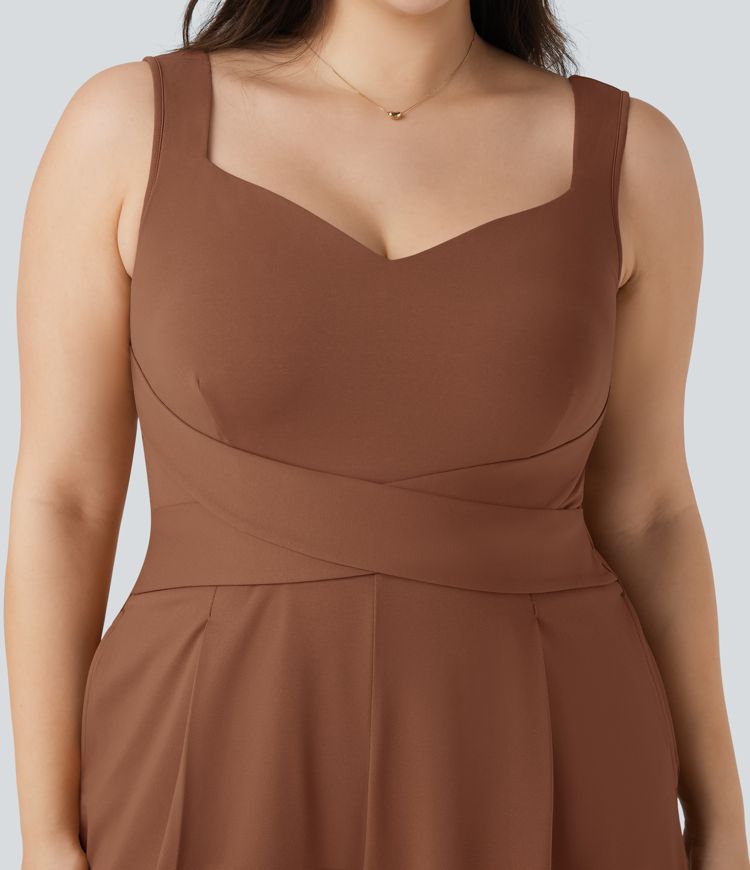 U Back Sleeveless Casual Plus Size Jumpsuit with Pockets