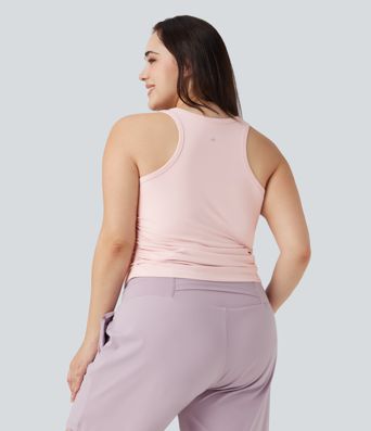 Plus Size Round Neck Racerback Ruched Yoga Tank Top