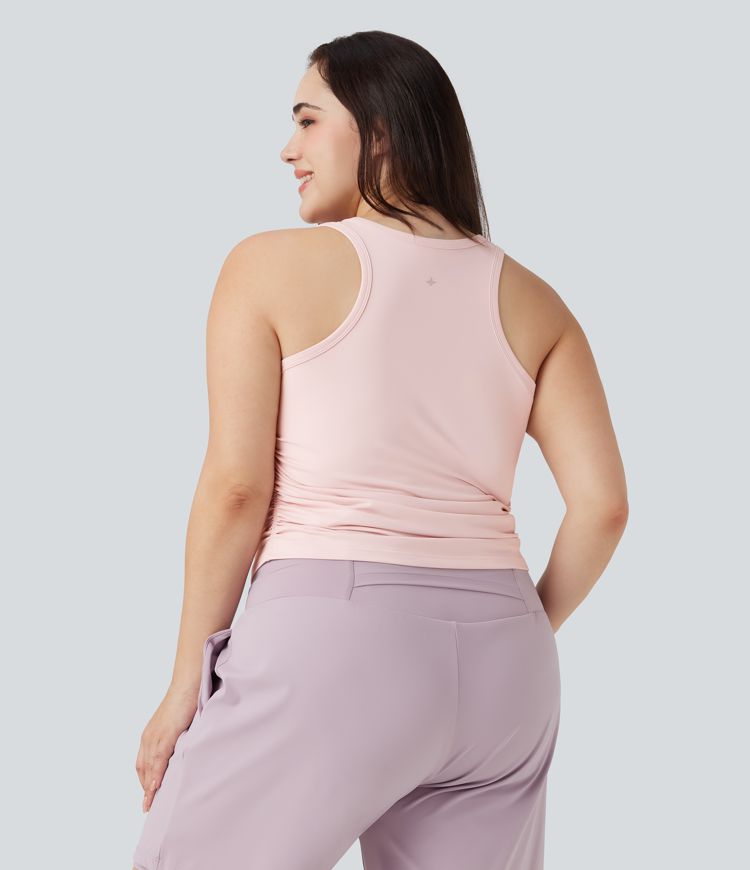 Plus Size Round Neck Racerback Ruched Yoga Tank Top