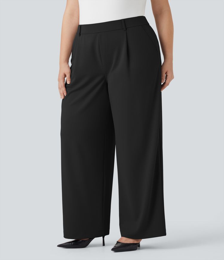 Halara Flex™ High Waisted Straight Leg Crepe Work Plus Size Pants with Pockets Halara Flex™ High Waisted Straight Leg Crepe Work Plus Size Pants with Pockets