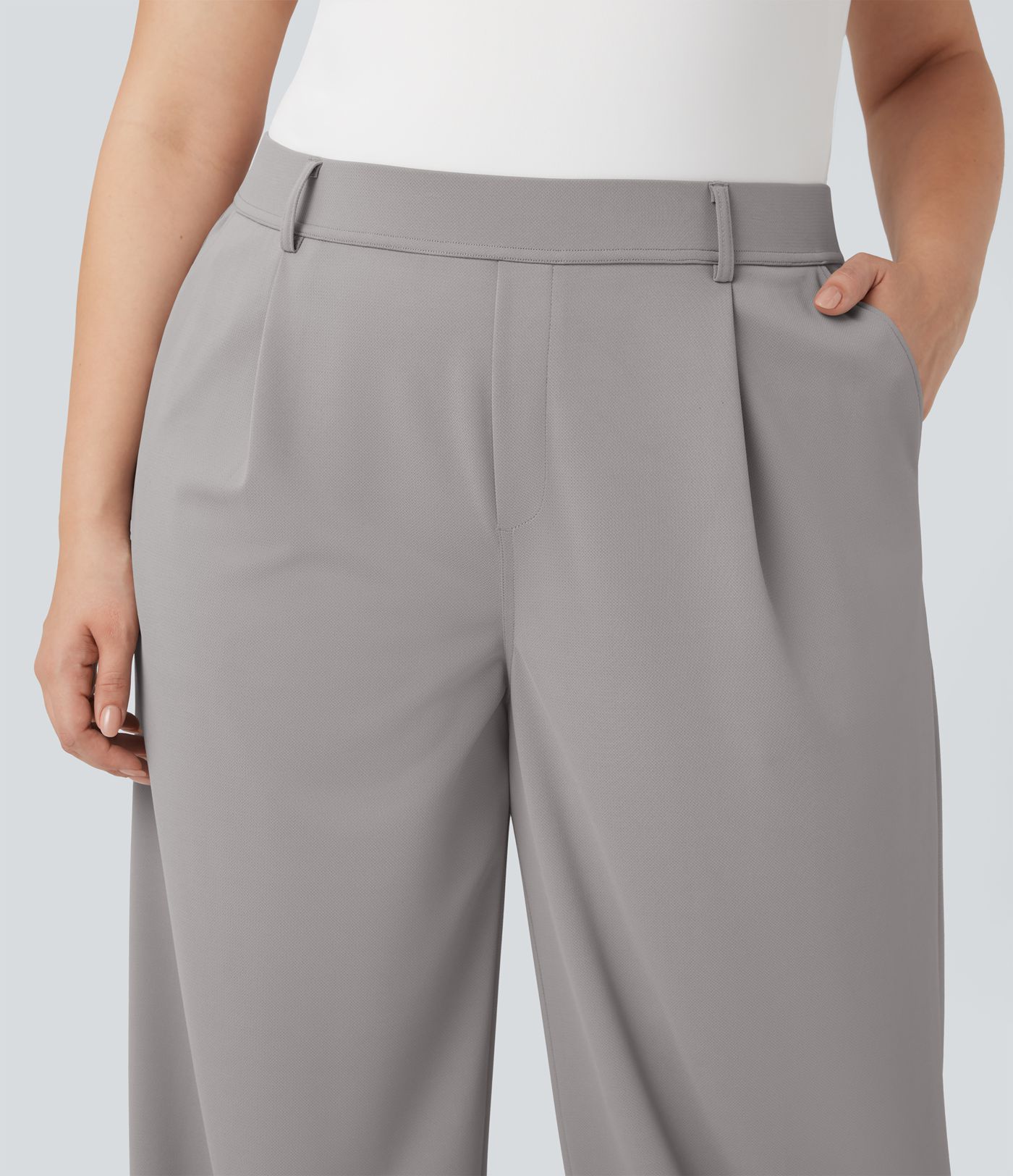 Halara Flex™ højtaljede rette ben crepe arbejdsbukser i store størrelser med lommer