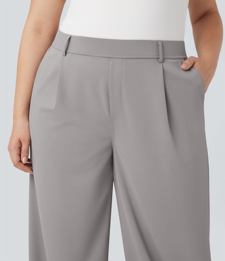 Halara Flex™ High Waisted Straight Leg Crepe Work Plus Size Trousers with Pockets