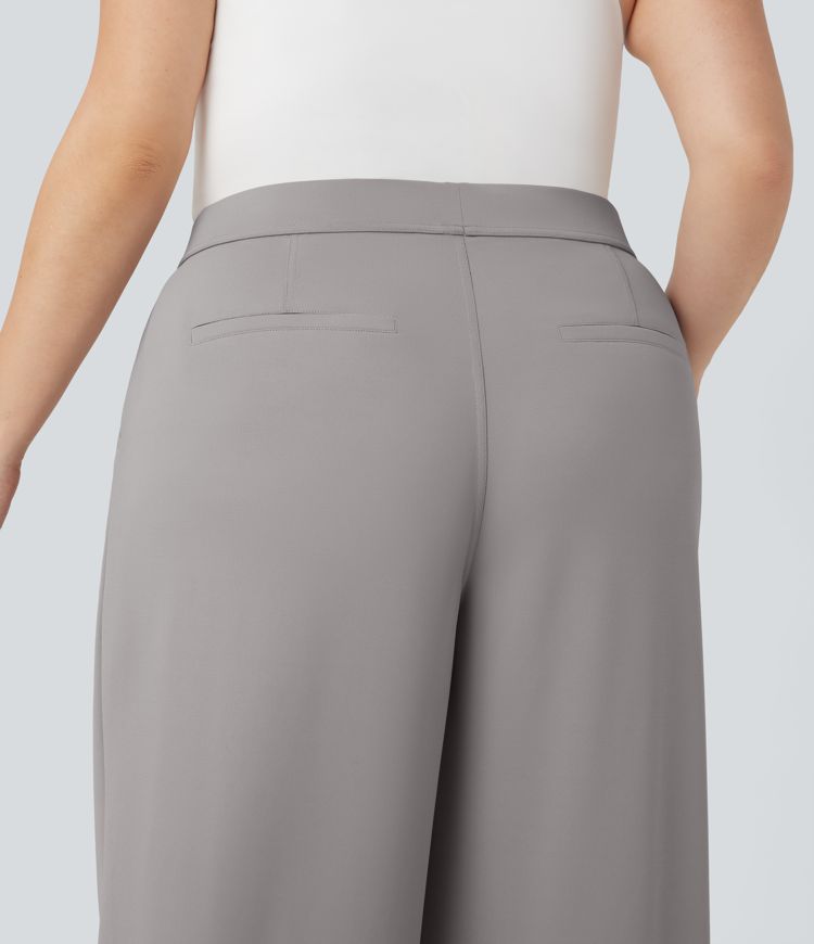 Halara Flex™ High Waisted Straight Leg Crepe Work Plus Size Trousers with Pockets
