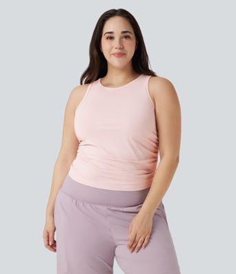 Plus Size Round Neck Racerback Ruched Yoga Tank Top