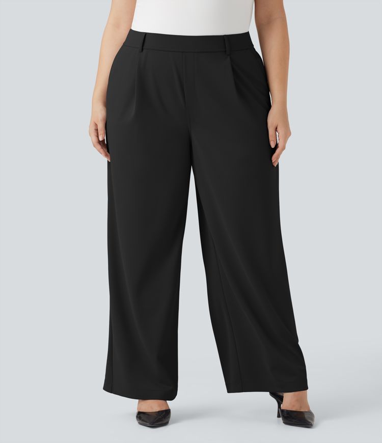 Halara Flex™ High Waisted Straight Leg Crepe Work Plus Size Pants with Pockets Halara Flex™ High Waisted Straight Leg Crepe Work Plus Size Pants with Pockets
