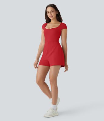 SoftlyZero™ Mono de Yoga con Escote U, Manga Corta, Bolsillo, Tacto Fresco - Fácil y Cómodo