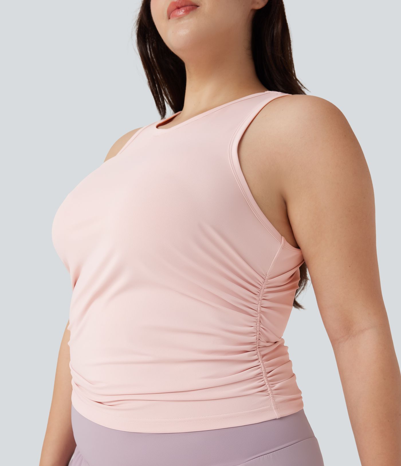 Plus Size Round Neck Racerback Ruched Yoga Tank Top