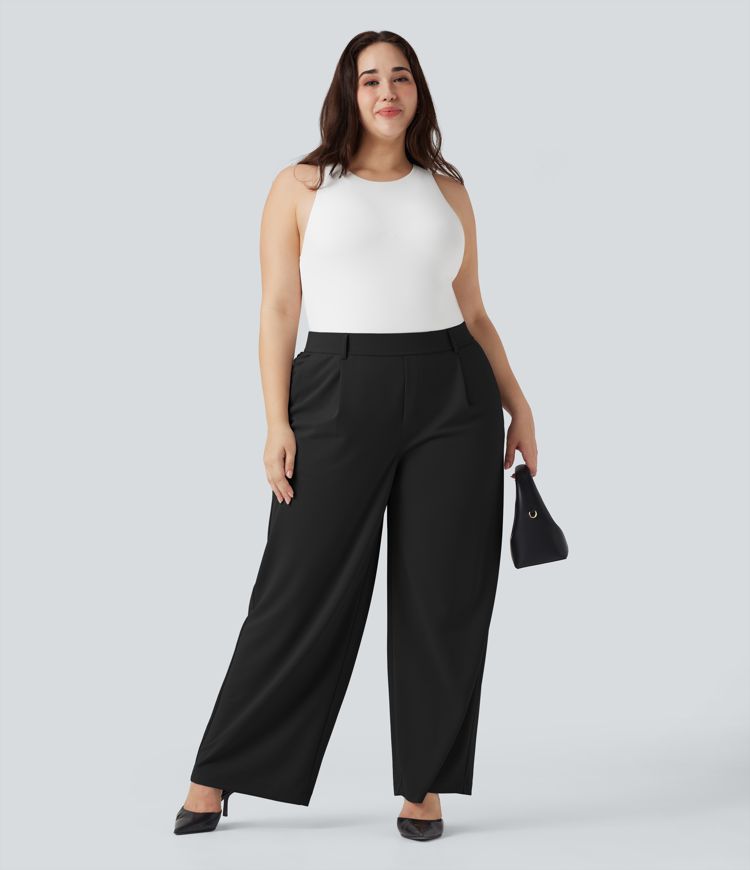 Halara Flex™ High Waisted Straight Leg Crepe Work Plus Size Pants with Pockets Halara Flex™ High Waisted Straight Leg Crepe Work Plus Size Pants with Pockets